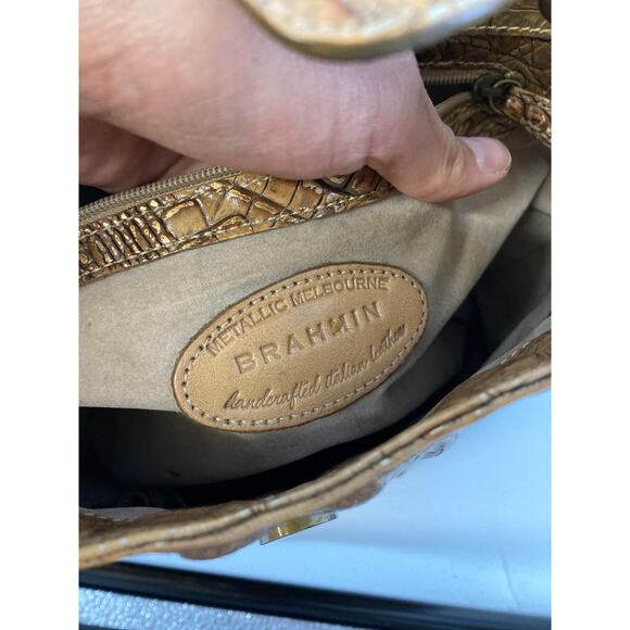 BRAHMIN BROWN AND GOLD SHIMMER CROCK LEATHER SHOULER BAG - Picture 14 of 16